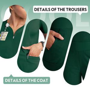 Women Hospital Scrub Set Short Sleeve V Neck Moisture Wicking Uniforms For Nurses Doctors Lab Workwear Rose Red Dark Green Navy - Product Image 3