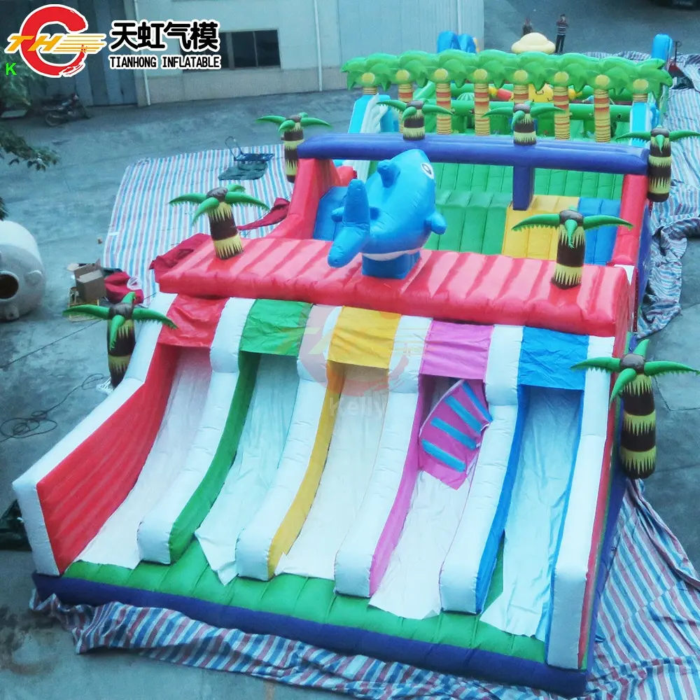 Гигантская надувная водная горка длиной 50 м, полоса препятствий, бегущая надувная площадка, надувной парк развлечений для продажи