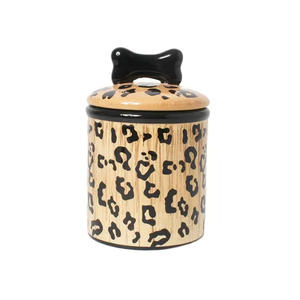 Prato para animais de estimação estampado de leopardo, tigela cerâmica pintada à mão - Product Image 3