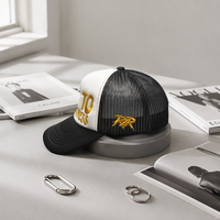 Casquette Trucker Bicolore 5 Panneaux en Gros, Logo Brodé 3D Personnalisé, en Polyester Respirant avec Maille, Unisexe, pour Sports et Cyclisme Estival