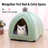 Lit animal semi ferme dome maison chat chaud nid chien lavable lavage machine coton respirant interieur chats et petits chiens