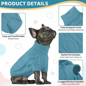 Suéter de punto trenzado clásico de cuello alto para perros pequeños Queenmore, grueso y cálido para clima frío, ideal para Navidad, para <span class=keywords><strong>Chihuahua</strong></span>, Bulldog, Dachshund - Product Image 3