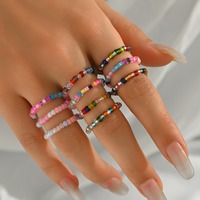 10 Buah Cincin Manik-manik Bunga Pelangi Manik-manik Beras Cincin Warna-warni Perhiasan Cincin Jari Kaki Manik-manik Melar Senyum Buatan Tangan Lucu untuk Wanita