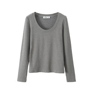 เสื้อผู้หญิงรันฉีสีเทา คอกลม แขนยาว สีพื้น เสื้อชั้นในทรงเข้ารูป สวมใส่สบาย รุ่น N9082 - Product Image 1