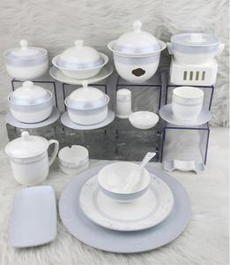 Juego de Vajilla de Porcelana China con Diseño de Paisaje al Tinte, Platos, Tazones y Olla para Sopa con Borde Azul Claro, Vajilla Completa para Banquete - Product Image 4