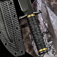 KB DC53 Stahlmesser mit feststehender Klinge, Gummigriff, taktisches Überlebens-, Jagd- und Campingmesser mit Carbonfaser-Textur und Kydex-Scheide