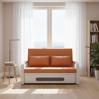 Sofá Cama con Mecanismo Extraíble y Bolsillo de Almacenamiento para Sala de Estar, Estructura Blanca, Tapizado en Cuero PU, Color Beige Verde Azulado, con Ruedas