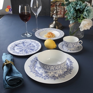 Calcomanía en relieve ecológica Sanhuan, vajilla de porcelana clásica, nuevo juego de cena de cerámica <span class=keywords><strong>Bon</strong></span> China, vajilla - Product Image 6