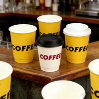 Vasos de Papel Desechables de Doble Pared de 12oz y 16oz, Personalizados de Fábrica, al por Mayor para Cafeterías, con Impresión de Logotipo