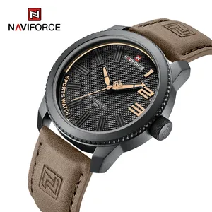 Naviforce Merk 9202l Sporthorloge Heren Mode Casual Quartz Polshorloge Mannelijke Datum Waterdichte Lederen Analoge Klok