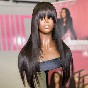 Vendedores de peluca con flecos hechos a máquina sin procesar, peluca de cabello humano recto de hueso brasileño 100%, peluca larga con flequillo al por mayor para mujeres negras - Product Image 1