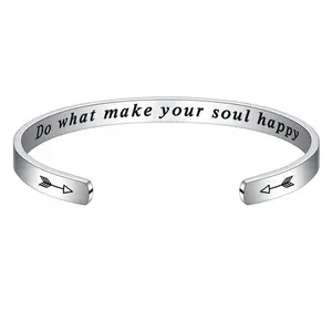 Dames Laser Graveren Nieuwe Gepersonaliseerde Manchet Inspirerende Brief Souvenir Cadeau Armbanden Verstelbare Hand Accessoires