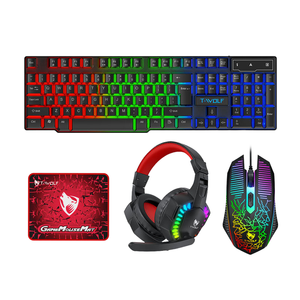 Combos de teclado para juegos TF810, juego de juegos <span class=keywords><strong>USB</strong></span>, teclado con cable de color, ratón con retroiluminación LED de 104 teclas, combinación de almohadilla para auriculares LED - Product Image 1