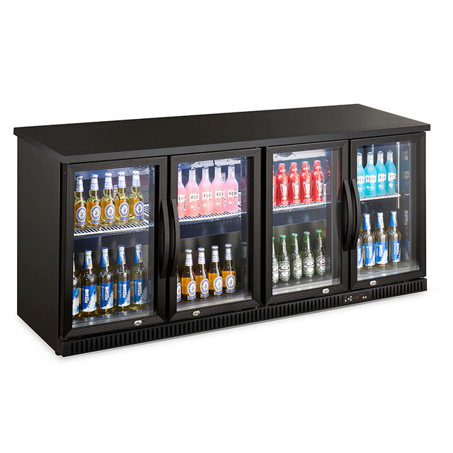 OEM Undercounter Mini Ice Bar Fridge Commercial Glass Door Beer Cooler Stainless Steel 4 Door Air-cooling Display Refrigerator