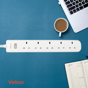 Regleta de Enchufes VEBAN Estilo UK con Cable de Extensión de 3 Metros, 5 Tomas, <span class=keywords><strong>Interruptor</strong></span> Principal, 250V 13A - Product Image 1