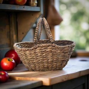 Panier en jacinthe d'eau de style français antique avec deux poignées pivotantes, panier de marché tissé à la main pour la décoration de ferme - Product Image 4