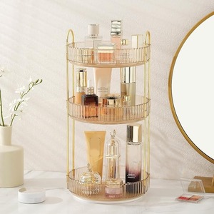 Luxury Cosmetic Storage Rack Transparent Makeup Holder Gold Tone Bathroom Organizer Vanity <b>Display</b> <b>Stand</b> - Product Image 1