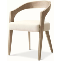 Chaise de salle à manger moderne nordique minimaliste en bois massif avec accoudoirs, chaise de loisirs rembourrée en tissu, utilisation multi-scénarios pour la maison, le restaurant, l'hôtel