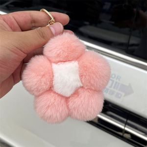 Nuevo Llavero de Estilo Coreano con Pompón Grande y Esponjoso Multicolor, Accesorio de Bola de Pelo de Pompón Floral para Colgar en el Bolso - Product Image 2