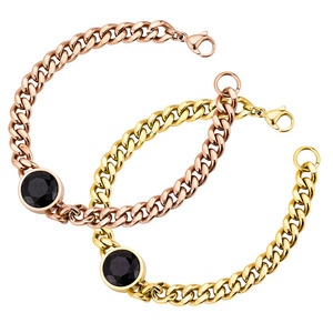 Fashion Chain Link Bracelet 18K Rose Gold Plated <b>Titanium</b> Steel Black Diamond Bezel Setting Unisex Jewelry - Product Image 5