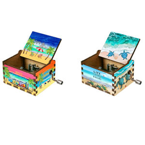 Boîte à musique miniature en bois personnalisée, gravée au laser, colorée, à manivelle, souvenir touristique, vente en gros - Product Image 6