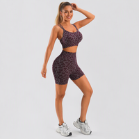 Taille haute femmes grande taille vêtements de sport mode transfrontalière imprimé léopard Yoga Shorts Push-Up Camisole Fitness ensemble solide
