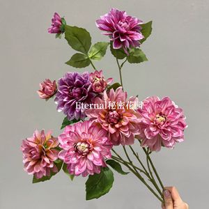 Fleur Artificielle Chinoise de la Sainte Guinguette, Dahlia en Brocart à 3 Têtes, Fleur en Soie à Branche Unique, Décoration de Mariage en Tissu Plastique - Product Image 3