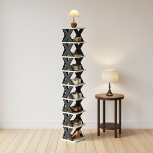 Étagère à chaussures en plastique 9/2-Level High Narrow Support empilable de conception verticale peu encombrante pour l'entrée pouvant contenir 9 paires de chaussures - Product Image 2