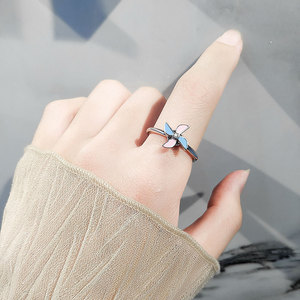 Anillos giratorios ajustables de cobre chapado en oro con diseño de molino de viento y gotas de pegamento azules y rosas, joyería antiestrés y para aliviar la tensión para mujer - Product Image 2