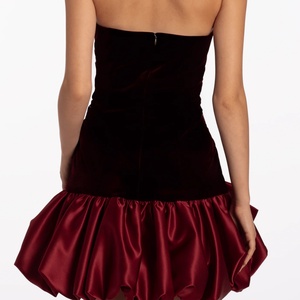 Women's Elegant Deep Velvet <b>Mini</b> Dress High Quality Casual Strapless Velvet Bodycon Dress with Satin <b>Bubble</b> Hem Women Dress - Product Image 2
