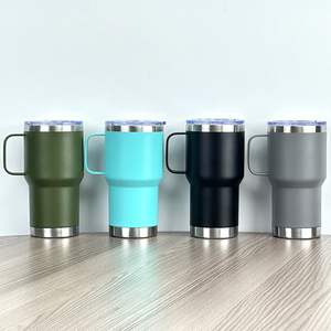 20oz Green Powder Coated Stainless Steel Travel Tumbler <b>with</b> Handle and Magnetic Lid for Hot and Cold Drinks on the Go - Product Image 2