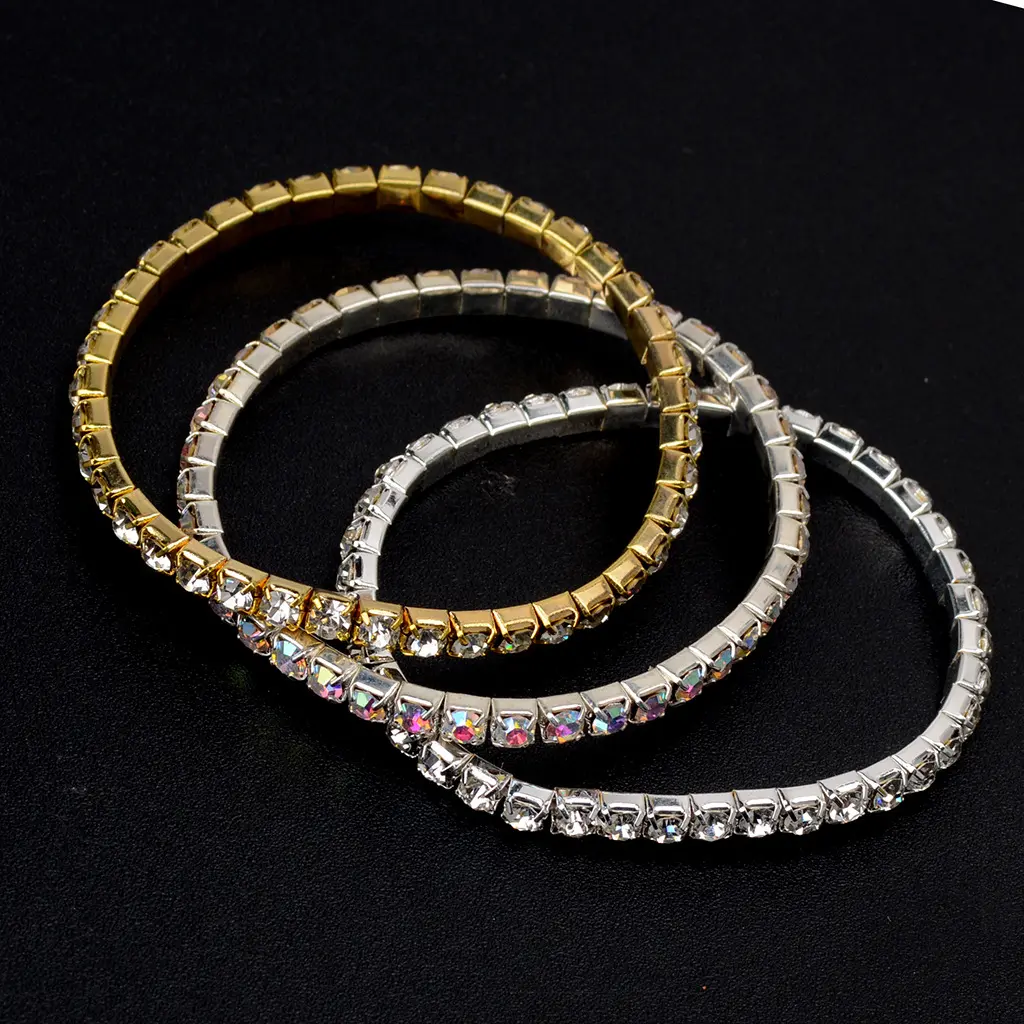 Geili Shining Single Row Iced Bracelet élastique 18k Gold Metal Colorful Cz Tennis Chain Bracelet