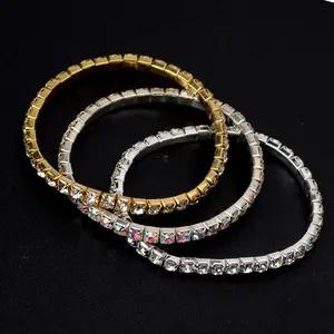 Geili Shining Single Row Iced Bracelet Elastic 18k Gold Metal Colorful Cz Tennis Chain Bracelet