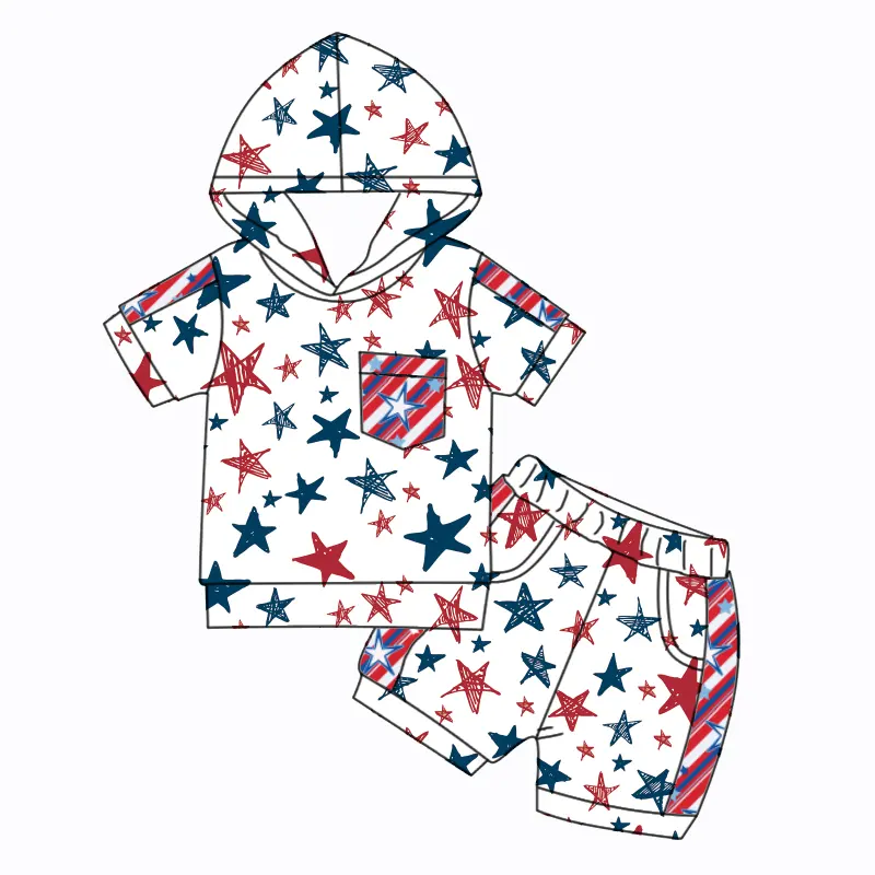 LZ Großhandel 4. Juli Baby Boys Patriotischer Tag Hoodie Top Mit Boxer 2PC SET Little Boys Kleidung Shorts Sets