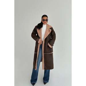 Cappotto Reversibile in Finta <span class=keywords><strong>Pelliccia</strong></span> di <span class=keywords><strong>Visone</strong></span> Marrone, Stampa Motivo <span class=keywords><strong>Animale</strong></span>, Chiusura con Cerniera e Cintura, Decorazione con Bottoni, Parka in Nylon - Product Image 3