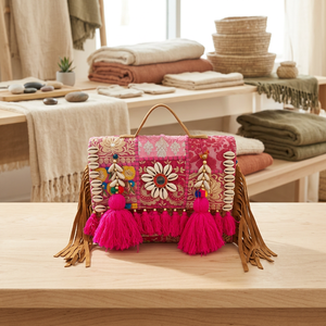 BS INTERNATIONAL Fashionable Women's Genuine Leather Lightweight Waterproof Zipper Indian Traditional Style Large Handbags - Product Image 3