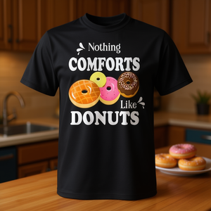 Camiseta con estampado de comida 'Nothing Comforts Like Donuts', ropa promocional - Product Image 3