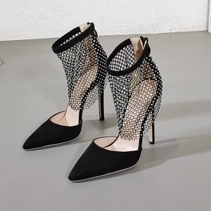 Chaussures habillées en maille à strass pour femmes 2025, en daim noir, à bout pointu, grande taille 42, talons fins de 12 cm, Zapatillas De Mujer - Product Image 2