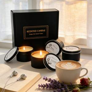 Juego de 4 Velas de Cera de Soja Negra LANJO - Caja de Regalo Ecológica de Aromaterapia con 4 Aromas para Decoración Navideña y Meditación - Product Image 4