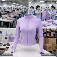 Veste de yoga lavande pour femme, légère, à manches longues, entièrement zippée, col montant, poignets avec passe-pouces, séchage rapide, respirante, extensible dans quatre directions