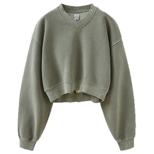 Felpa Personalizzata da <span class=keywords><strong>Donna</strong></span> con Lavaggio Acido, Scollo a V, in <span class=keywords><strong>Pile</strong></span>, <span class=keywords><strong>Oversize</strong></span>, Pullover da <span class=keywords><strong>Donna</strong></span>, Felpe Corte con Cappuccio all'Ingrosso - Product Image 4