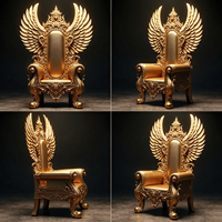 Fauteuil d'appoint de luxe doré, fauteuil royal rembourré à dossier ailé pour salon et décoration intérieure