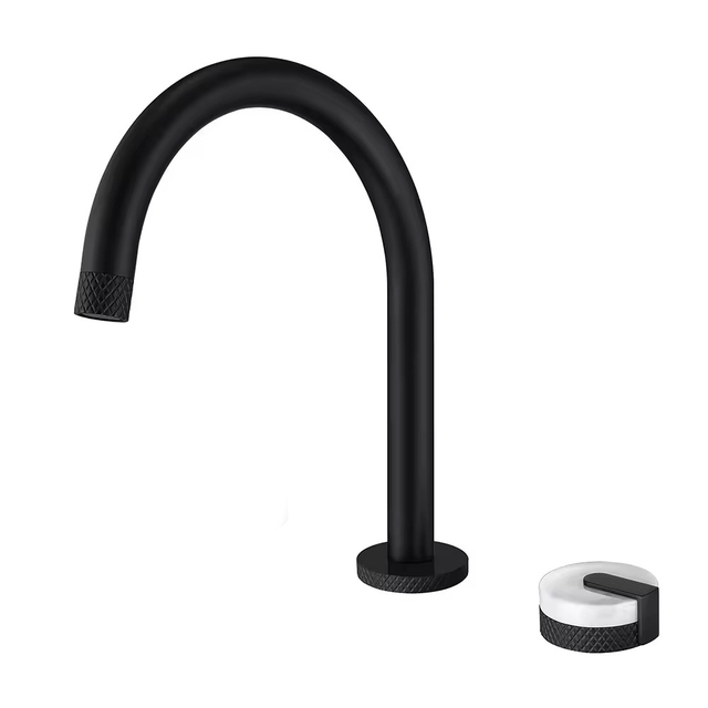 Matte Black Luxury Bathroom Brass Faucet Marble Knobs Design Wash Basin Hot Cold Tap