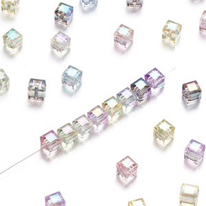 Acrylic Iridescent Square <b>Beads</b> 3D Perforated Loose <b>Beads</b> For Jewelry Making DIY Craft Accessories - Product Image 2