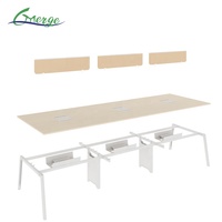 Postazione di Lavoro per Ufficio Moderna per 6 Persone con Armadietti Modulari, Scrivania Open Space, Divisori Acustici e Gestione Tripla dei Cavi