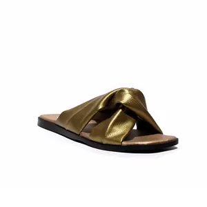 Strand Mode Elegante Eenvoudige Stijl Vrouwen Gold Flats Sandalen Slides Vrouwen Cross Bandjes Slippers