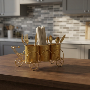 Gold Metal <b>Cutlery</b> Holder Cart with Wheels for Kitchen Tableware <b>Storage</b> Vintage Style Standing Rack - Product Image 4