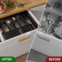 Organisateur de tiroir extensible en bambou noir W12.820.2" x L16 x H2 avec porte-couteaux