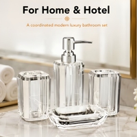 Ensemble d'accessoires de salle de bain en acrylique transparent épais |   Distributeur de lotion, porte-savon, gobelets et support pour brosses à dents |   pour la maison et l'hôtel