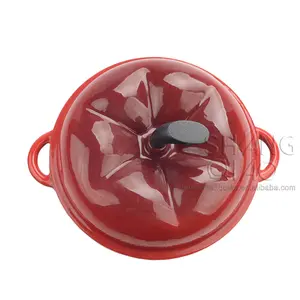 Casserole Labu Meriah Besi Cor Enamel Merah Bentuk Tomat Panci Rebus Cocotte